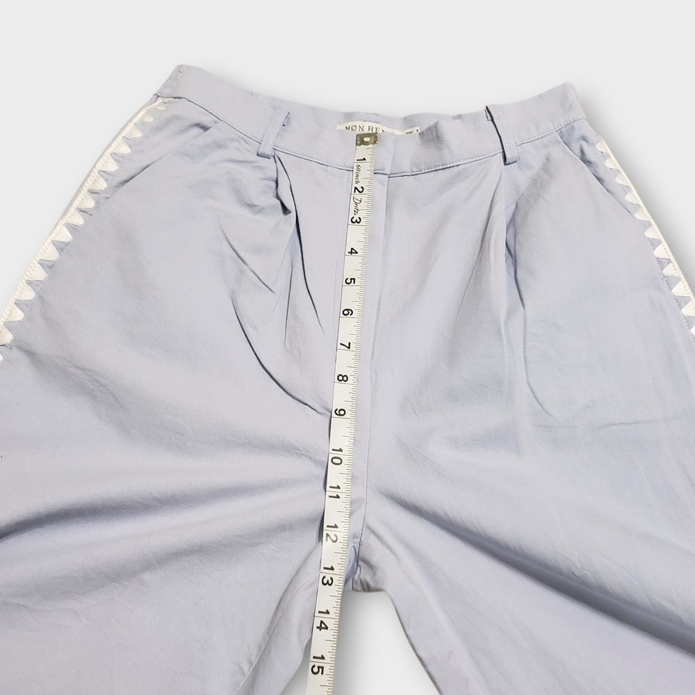 Mon Renn Lisle Trousers Powder Blue Size Small White Ric Rac Trim Split Hem - Picture 10 of 14